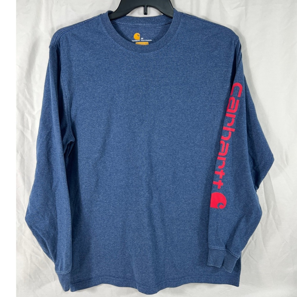 Carhartt Mens Original Fit Long‎ Sleeve Graphic Logo T-Shirt Heather Blue Medium
